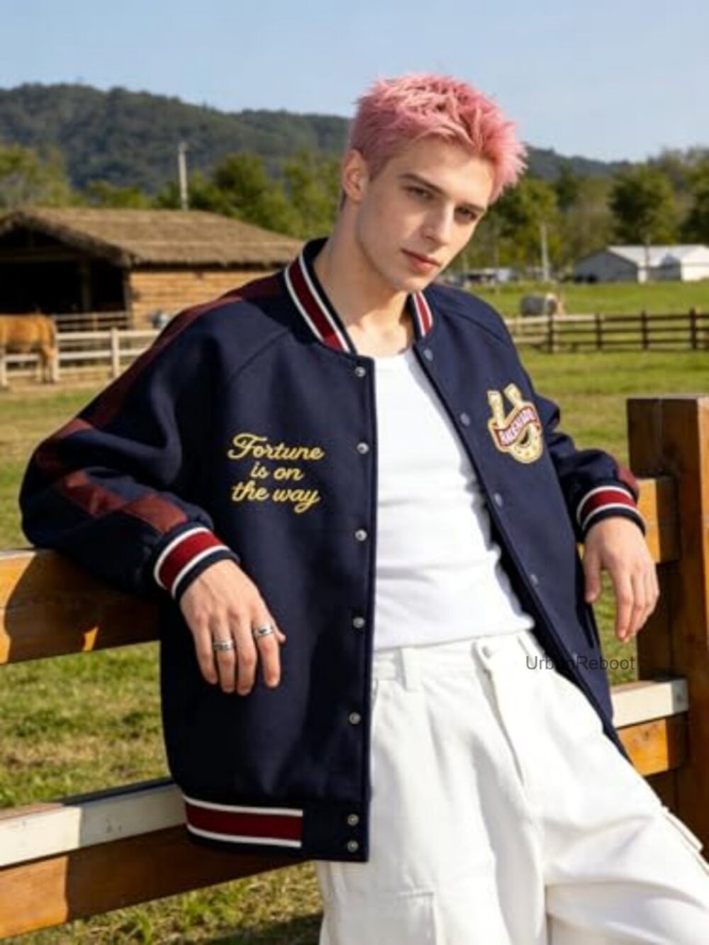 Mens Varsity Jacket Letterman Baseball Bomber Faux Leather Embroidered Coat